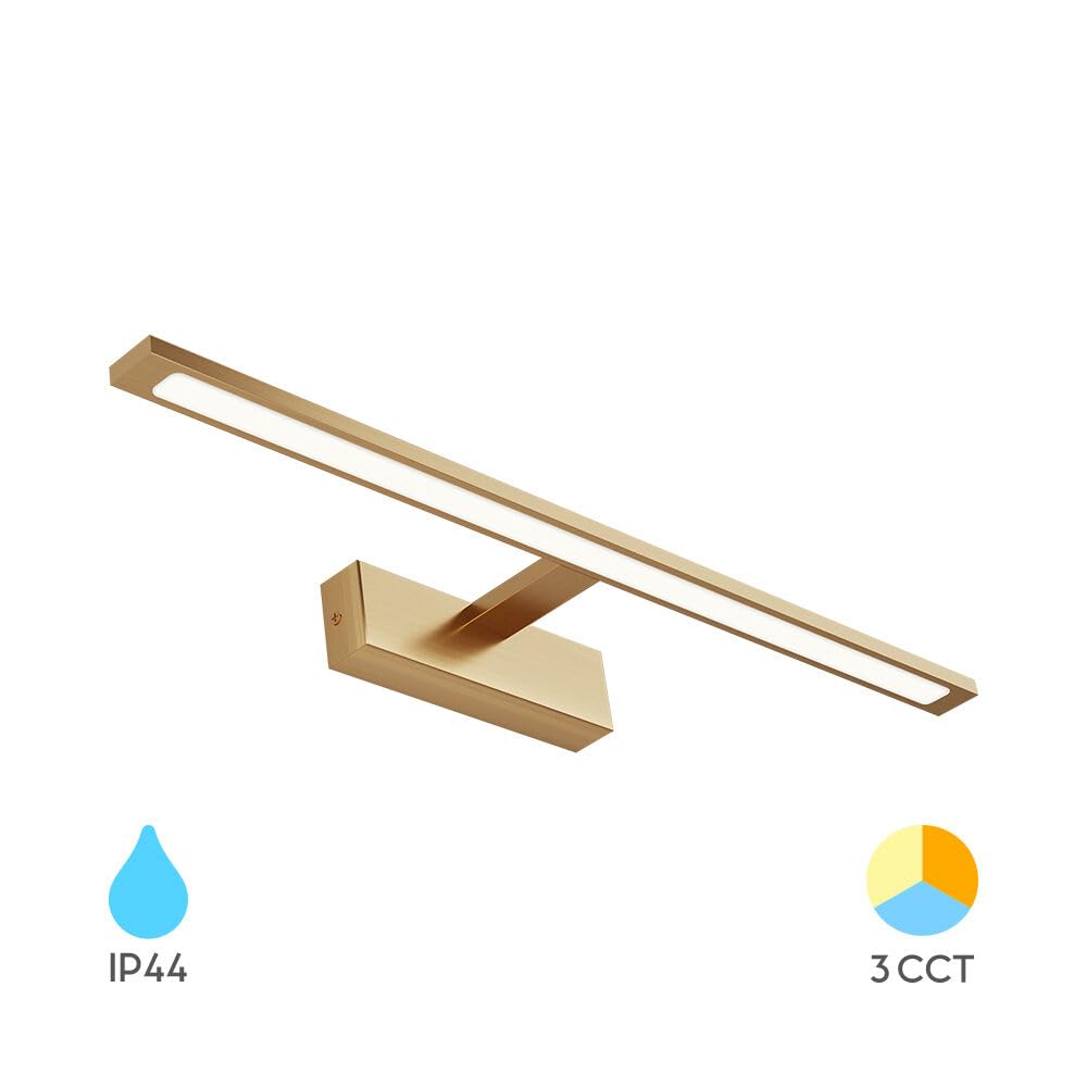 Braytron LED Spiegelleuchte Bad Spiegellampe Badlampe 60cm 3CCT IP44 Wandlampe Wandleuchte Schwarz/Chrom/Gold 12 Watt 900 Lumen (Gold)