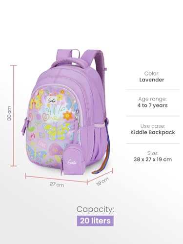 Image of Genie Doddle School Backpack For Girls |15 Inch-20 Litres With Three Compartments, Light Weight with Padded Shoulders |Best for Books, Water Bottles, Stationery, Lunch Box & Essentials - Lavender