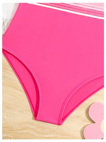 Image of SweatyRocks Girl's One Piece Swimsuit Colorblock Asymmetrical Neck Bathing Suit Swimwear Pink 10Y