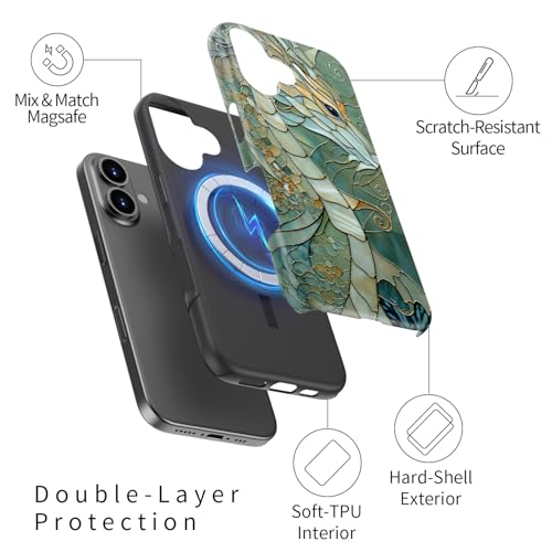 Image of Goodon for iPhone 16 Plus Case Cute - Wireless Charging Compatible - Dual-Layer Hard Shell + Silicone Cover - Protective Phone Case with Trendy Designs for Women - an Abstract Dragon