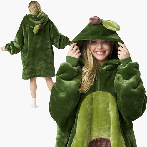 Image of Giggling Getup Wearable Blanket Hoodie for Women and Men Sherpa Fleece Hooded Blanket Sweatshirt Warm Cozy Sherpa Wearable Throw Oversized Hoodie with Giant Pocket & Sleeves for Adult Avocado