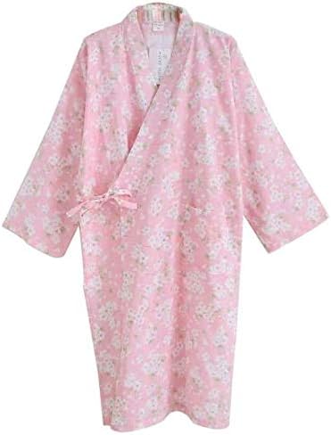Men Women Kimono Bathrobe Cotton Dressing Gown Summer Lightweight Loose Comfy Sleepwear Nightdress with Pocket Pure Colour Bath Robe Wrap Beach Swimwear Bikini Cover Up