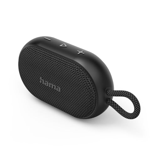 Hama Enceinte Bluetooth 5.3 Portable Buddy 3.0 sans Fil, Haut Parleur étanche IPX7, Rechargeable Autonomie 12h, Résistance poussière et Chocs, Puissance 6 W, Câble de Charge USB-C fournis, Noir