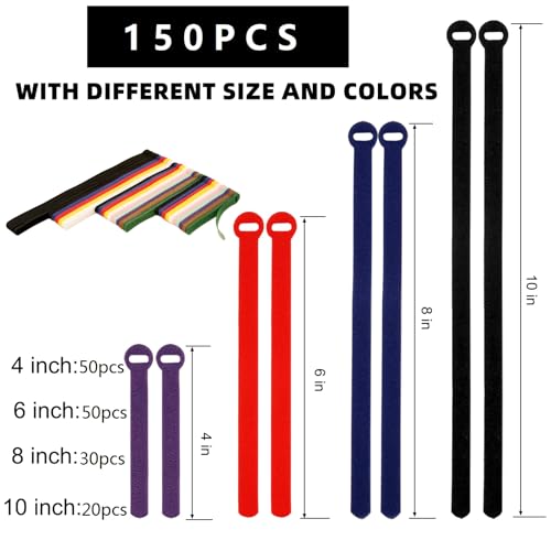 Have Me Td Cable Ties,4+6+8+10 Inch Reusable Cable Management, Multi-Purpose Adjustable Cord Organizer,Fastening Microfiber Cloth Hook And Loop Cable Organizer Wire Straps,Assorted Colors thumb #6