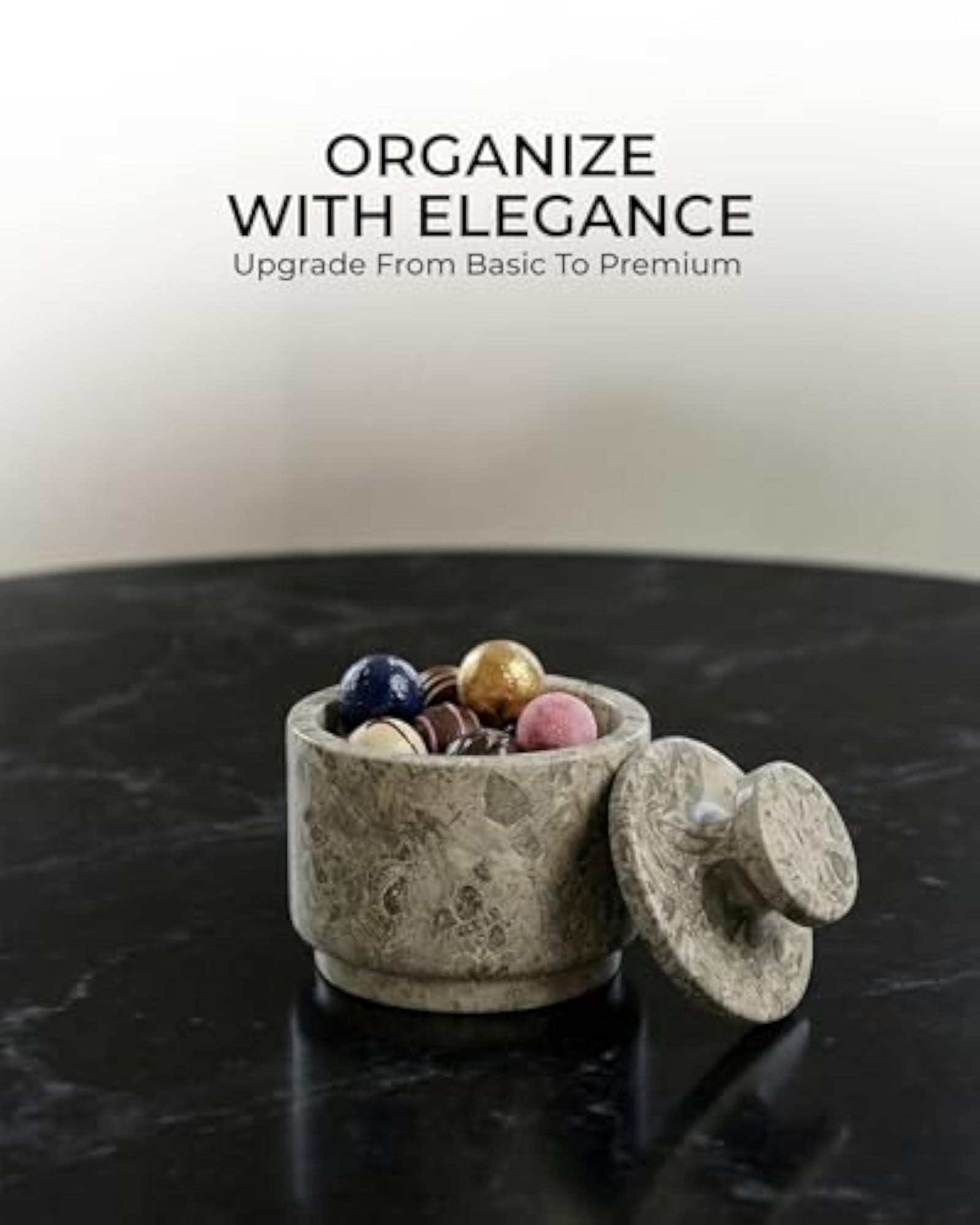 Natural Marble Salt Cellar with Lid, Stone Salt Container