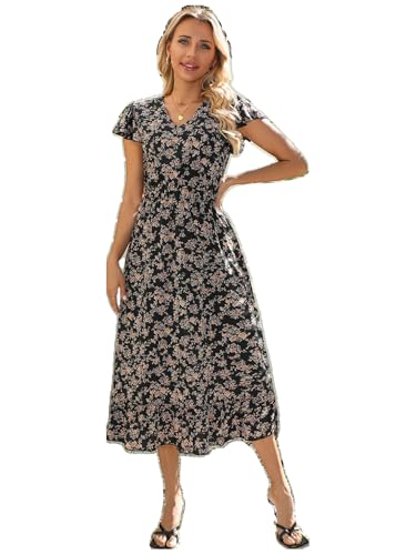 Image of Women's Elegant Floral Dress Coll. (All-Seasons) - Sleeveless /Short /Midi, V-Neck Ruffle, Fashion Casual Party Dresses