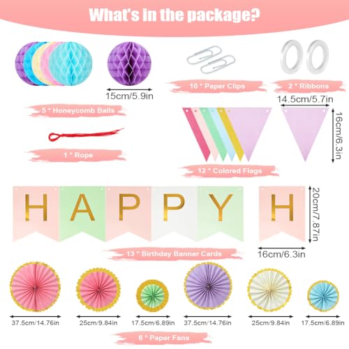 Miniatura 2 de Osdue Decoración Para Fiestas,37 Piezas Multicolor Pompones Seda Abanicos De Papel Colgantes,Decoraciones Fiesta De Papel Abanicos Bola De Pom Poms Para Fiestas Para Bodas,Cumpleaños