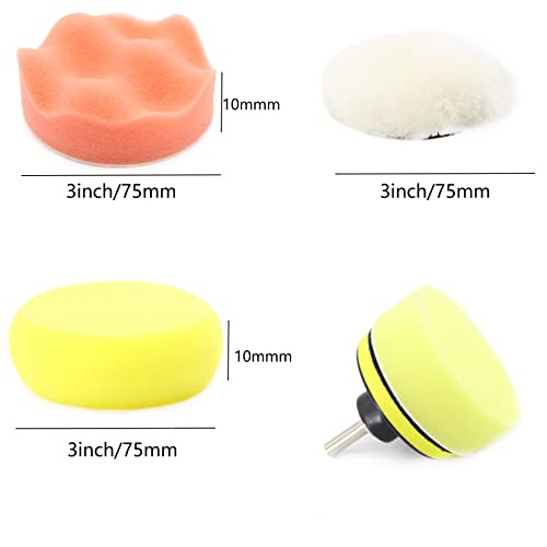 Image of 74PCS 3Inch Car Headlight Restoration and Polishing Kit, Sanding Discs with 1 /4 inch and M10 Backing Pad,Scouring Pads, Interface Pad, Wool Polishing Buffing Pad Polishing Buffing Wheel