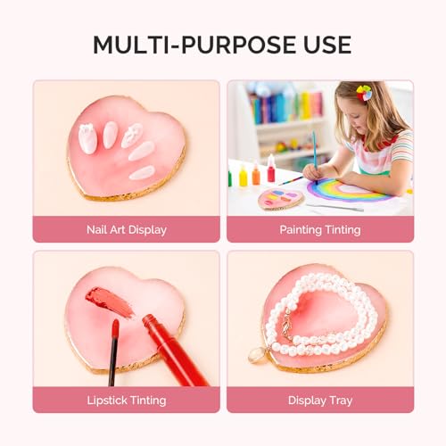 Image of MelodySusie 2Pcs Heart Resin Nail Art Palette with Spatula, Professional Gel Polish Mixing Board & Nail Training Companion for Practice Hands & Fingers, Pink & White