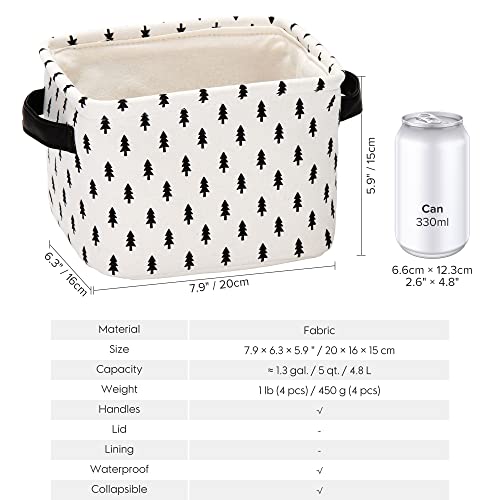 Sea Team Collapsible Small Canvas Fabric Storage Basket With Handles, Square Mini Storage Box, Cube, Foldable Shelf Basket, Closet, Desk Organizer For Nursery, Home, Office (Set Of 4) (Small, Black) #TOP4