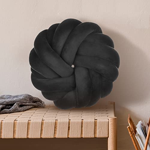 Slanke Knot Pillow Ball Large Decorative Throw Pillows 13.8 Inch Soft Velvet Round Knotted For Home Bed Room Couch Decor Office Sofa Decoration Cushion Plush Black #TOP2