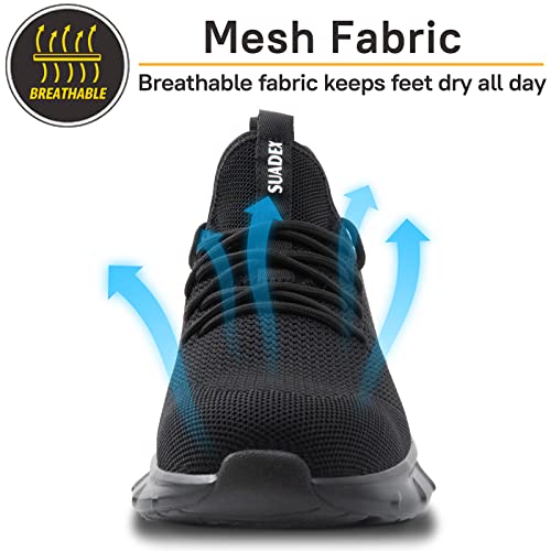 Steel Toe Shoes For Men Women,Lightweight Work Shoes Composite Toe Sneakers Indestructible Safety Tennis Shoes Slip Resistant Work & Safety Footwear Black Size 12.5 Women/11 Men #TOP7