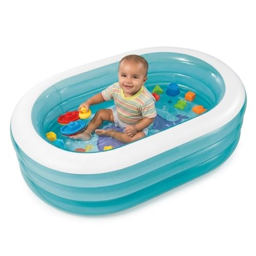 Image of EYUVAA LABEL Oval Inflatable Pool for Kids & Family 5.5 Feet Large Swimming Pool with 3-Layer Thick PVC Design Outdoor Water Pool for Backyard, Terrace & Sun Bath