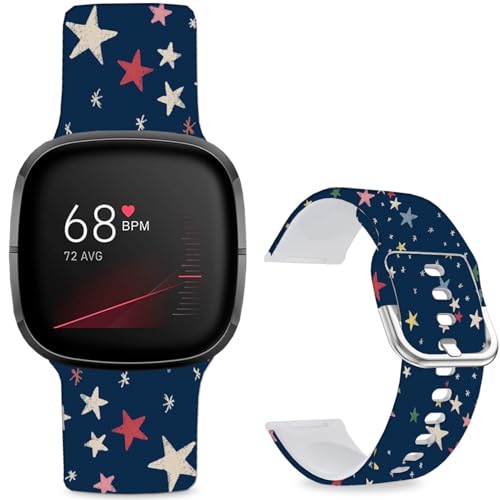 Sjiangqiao Pattern Printed cartoon Watch Bands Compatible with Fitbit Versa 4/ Versa 3/Sense 2/Sense Soft Silicone Sport Strap Wristband for Men Women (Blue Starry Sky) by Sjiangqiao - Used condition - US$8.46