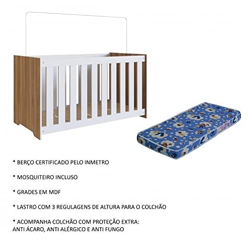 Conjunto para Quarto de Bebê com Cômoda 2 Gavetas e Berço com Colchão Aconchego Completa Móveis Noga