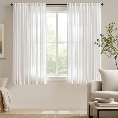 jinchan White Semi Sheer Curtains Light Filtering 63 Inch Length 2 Panels — $21.99 (27% off)
