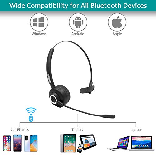 Idigmall Trucker Bluetooth 5.0 Headset For Cell Phones, Wireless Headphones W/Mic, Noise Cancelling Office Headset W/Charging Base For Pc Laptop Call Center Skype (Dark Black)… #TOP2