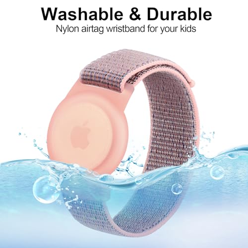 3 Pack Nylon AirTag Wristband, Airtag Bracelet for AirTag (2nd Gen & 1st), Adjustable Anti Lost Wristband (Pink Sand/Rainbow/Colorful) by Vancle - Used condition - Image 4