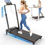 Walking Pad Treadmill with 15% Incline & Adjustable Height, 4 in 1 Walking Pad with Handle Bar, 3.5HP Foldable Under Desk Treadmill, Portable Treadmills for Home 350LBS, APP & Remote Control