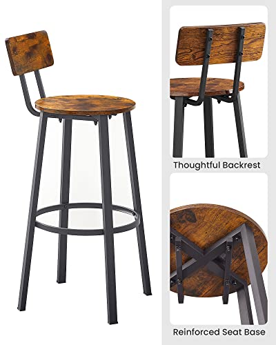 Hilinsie Bar Stools - Set Of 2 Bar Chairs, Industrial Counter Stools With Backrest And Footrest, Steel Frame, 28.5 Inches Tall Seat For Kitchen, Dining Room, Bistro, Rustic Brown And Black #TOP5