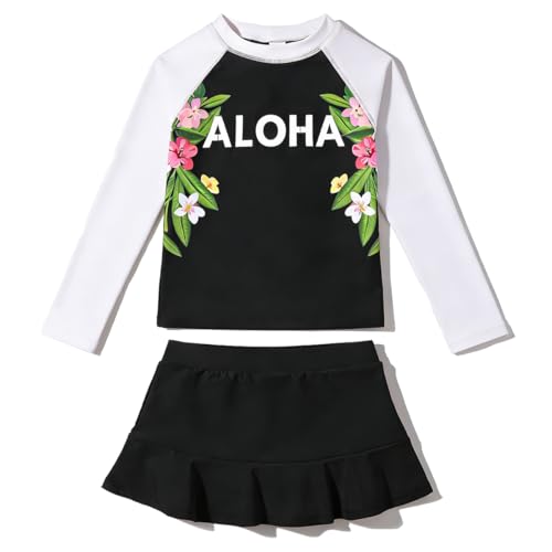 Image of PHIBEE Girls' Rash Guard Set Long Sleeve UPF 50+ Sun Protection Two-Piece Swimwear