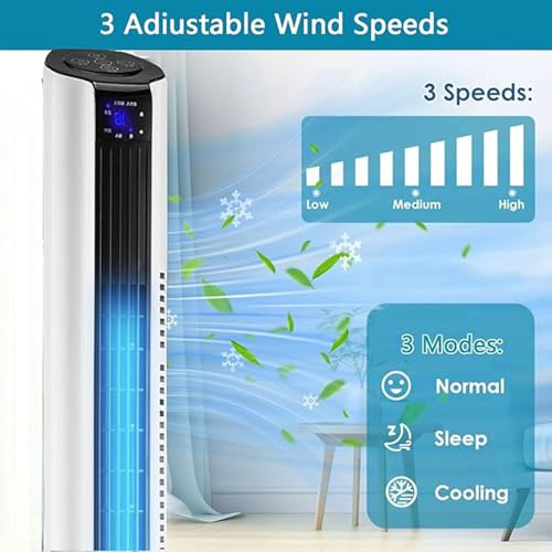 Ventilatore silenzioso della torre con telecomando, potente refrigeratore d'aria a 3 velocità, timer 12H e 60 ° oscillazione, raffreddamento portatile del motore di CC per l'ufficio della camera da le