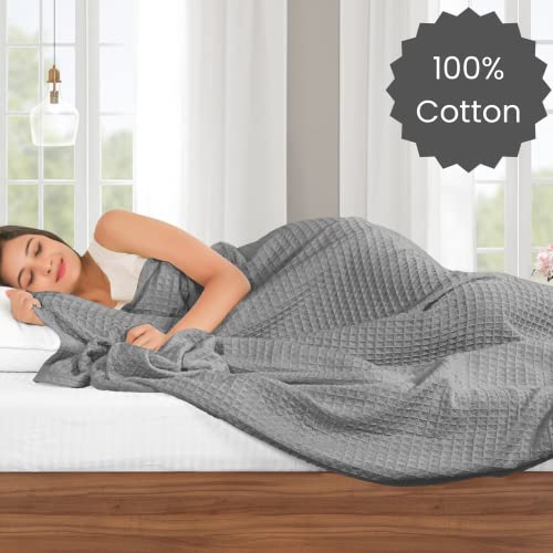 Cotton Clinic 100% Cotton Bed Blanket, Bed Blanket Queen/Full Size, Cotton Thermal Blankets Queen/Full Size, Perfect For Layering Any Bed For All Season, Soft And Breathable Gray Blanket #TOP1