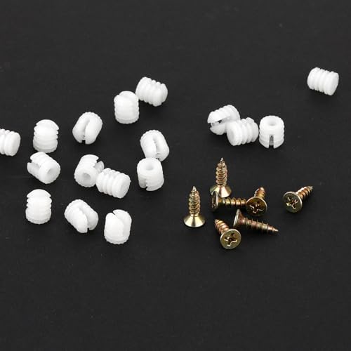 40 Sets Stück Kunststoff Scharnierdübel Einsätze Scharnierdübeleinsätze mit Schrauben Kunststoffdübel Eisen Vernickelte Schraube Scharnier Erweiterungsdübel für die Reparatur von Schrankmöbeln