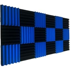 Tableros Acusticos Baldosas para insonorización, color azul y negro, de gomaespuma, de 5x30x30 cm, paquete de 12 unidades.
