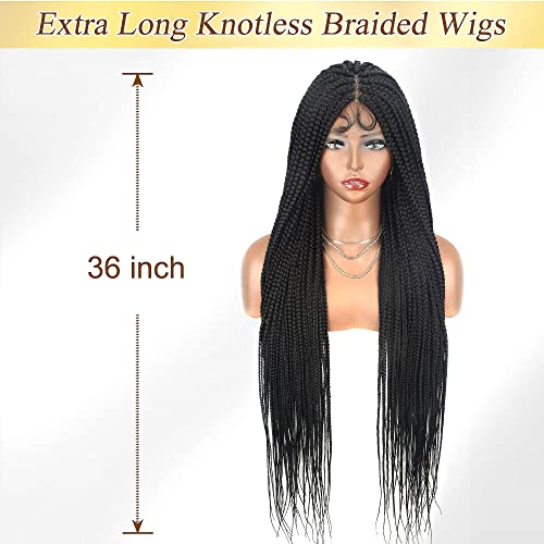 Alebery 36" Full Lace Knotless Box Braided Wigs For Black Women Knotless Box Braids Lace Front Wig With Baby Hair Lightweight Synthetic Lace Frontal Black Cornrow Twisted Braided Wigs (1B) #TOP7