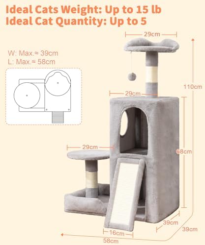 LIKISAK Cat Tree,Cat Tower with Scratching Post, 2 Perches, 110 cm Tall - 1