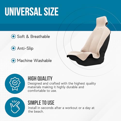 Image of DryvaSeat - Premium Microfiber Towel Car Seat Cover - Waterproof & Sweatproof - Universal Fit, Machine Washable, Non-Slip - Seat Protector for Car, Truck, SUV, Van (Beige, 1 Pack)