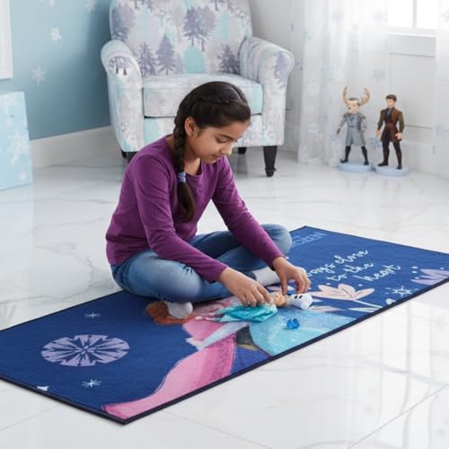 Image of Athom Living Disney Frozen Sisters Runner Carpet 2x4.5 Ft, Soft Printed Mat with Anti-Skid Backing, Durable Washable Runner for Kids Bedroom, Play Area & Playroom Decor