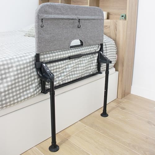 KMINA - Barandilla Cama Adulto Abatible con Patas (Altura Somier de 29 a 50 cm), Barrera Cama Adultos Ajustable, Asidero para Cama Mayores, Barandas para Cama Adulto, Ayuda para Levantarse de la Cama
