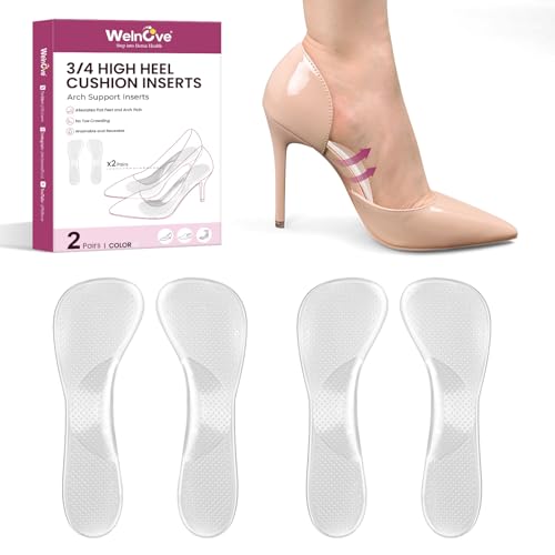 Welnove Arch Support Plantillas gel Mujer - 3/4 Almohadillas suaves invisibles para aliviar el dolor y la fatiga, 2 pares de plantillas para sandalias de tacón alto, pies planos, fascitis plantar