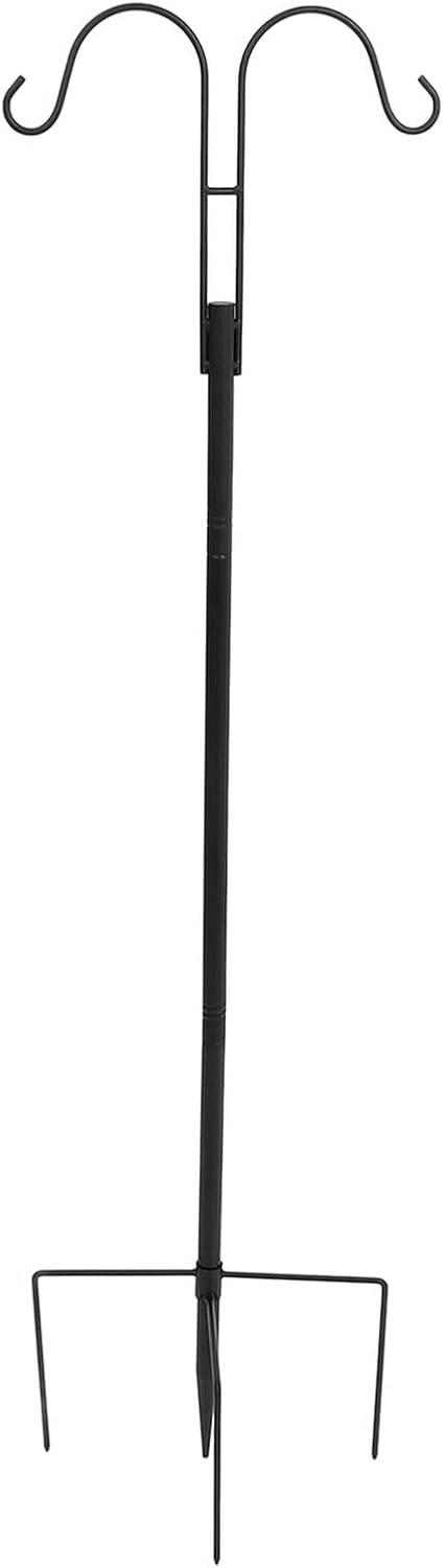 Heavy Duty 46-inch Metal Shepherd Hook Double Outdoor Garden Hanger for Bird Feeders and Plant Baskets with Detachable Ground Stake