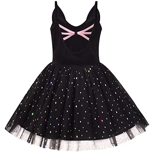 Sunny Fashion Girls Dress Cat Face Black Tower Ruffle Dancing Party Size 4-102