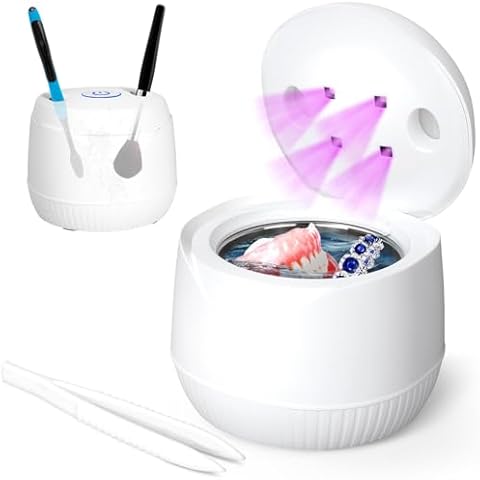Ultrasonic U-V Cleaner for Dentures Aligners Retainer Ultrasonic Cleaning Machine 45kHz Ultrasonic 304 Stainless Steel Small and Portable for Jewelry,Watch Band,Makeup Brush Cover