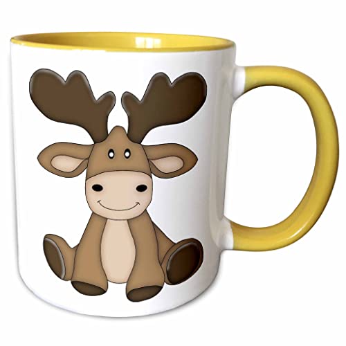 3dRose Cute Sitting Moose Illustration 15oz Two-Tone Yellow Mug