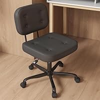 AnyGod Armless Desk Chair for Home Office, Compact Swivel Task Seat with Adjustable Height & Wheels, Ergonomic Low Back Computer Chair for Small Spaces, Study & Dressing Tables, Black PU Leather
