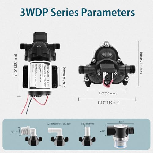 Image of WASSERMANN RV Pump, 12V Self-priming RV Water Pressure Pump 4.0GPM 45PSI with Pressure Switch, for RV Marine Camping Yacht Garden, 12Volt DC Fresh Water Pumps RV Water Pump 2088-554-144 Replacement