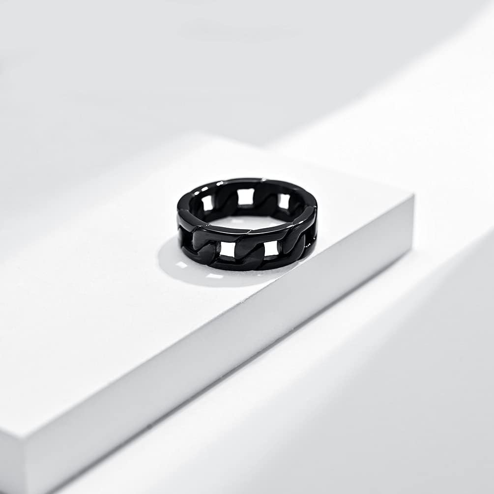 Cuban Link Rings for Men, Stainless Steel 7mm Wide Chain Band Ring Size 7-12 - Image 4