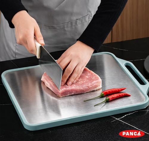 Image of PANCA 2 in1 Large Steel Chopping Cutting Board for Kitchen | Double Sided Stainless Steel Heavy-Duty Cutting Board for Vegetables, Fruits Cutter, Meats | Eco-Friendly and Anti-Microbial (41 x 33cm)