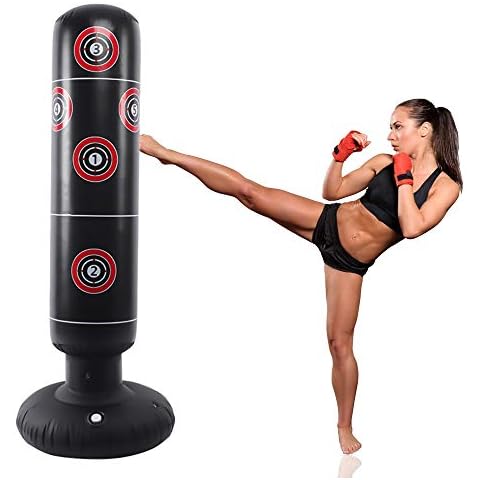 LncBoc Inflatable Punch Bag 160cm, Inflatable Heavy Boxing Bag, Free-standing Target Stand Tumbler Black, Punching Kick Training Tumbler Bag for Relieving Pressure Body Building Cover