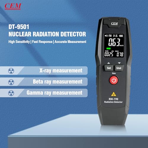 Image of CEM Geiger Counter Nuclear Radiation Detector Nuclear Water Seafood Detection Radiation Dosimeter with LCD Display, Portable Handheld Beta β Gamma γ X-ray Rechargeable Radiation Monitor Meter RM-190