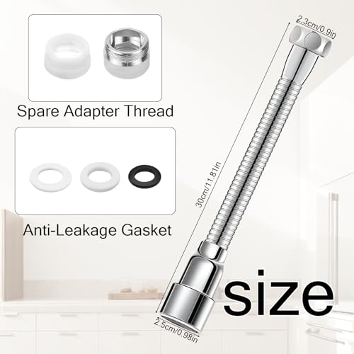 Vaskula 30 cm Wasserhahn Verlängerung Universelle 360° Drehung Wasserhahnverlängerung 304 Edelstahl 2 Gänge Verlängerung Wasserhahn Geeignet für Küche Bar Toilette Badezimmer Waschbecken