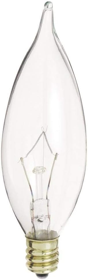 (Pack of 12) KOR 15-Watt Clear Candelabra Base (E12) Flame Tip 120V Decorative Dimmable 15W Chandelier Lights Bulbs