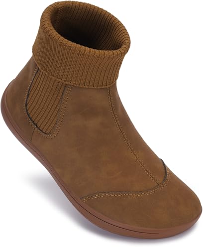 Image of WHITIN Women's Wide Barefoot Ankle Boots | Minimalist Chelsea Styles | Zero Drop | Stacked Sock-like Cuffs