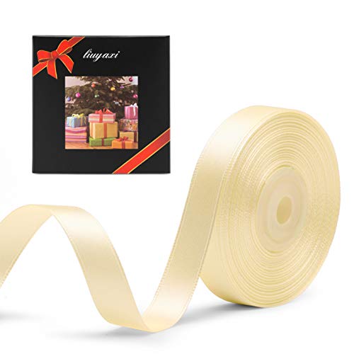 Image of Solid Color Double Faced Ivory /Gream Satin Ribbon 5 /8 inch X 25 Yards, Ribbons Perfect for Crafts, Wedding Decor, Bow Making, Sewing, Gift Package Wrapping and More