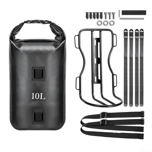Sac de fourche avant de vélo et porte-bagages avant en alliage d'aluminium étanche 10 L compatible avec vélo de route, scooter, support de charge pour vélo E (1 porte-bagage)